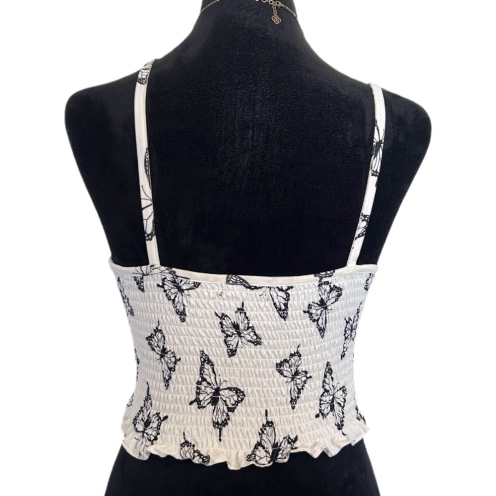 Rue21 Woman’s Medium White Butterly Ruffled Spaghetti Strap Crop-Top - Picture 4 of 5
